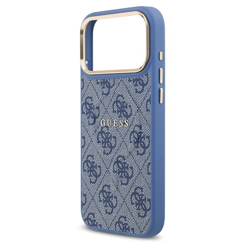 Чехол iPhone 17 Pro Max Guess PU 4G Classic metal logo Gold camera MagSafe, синий