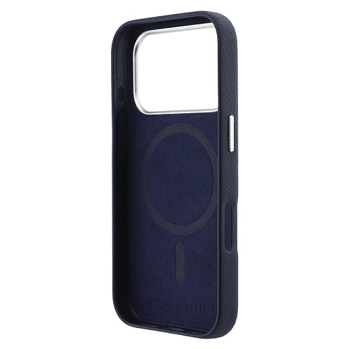 Чехол iPhone 17 Pro Lagerfeld PU Saffiano FW NFT Karl&Choup metal & Cam MagSafe, синий