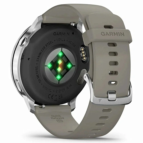 Спортивные часы Garmin Venu 4, 45 мм, корпус серебристый, силиконовый серый ремешок
