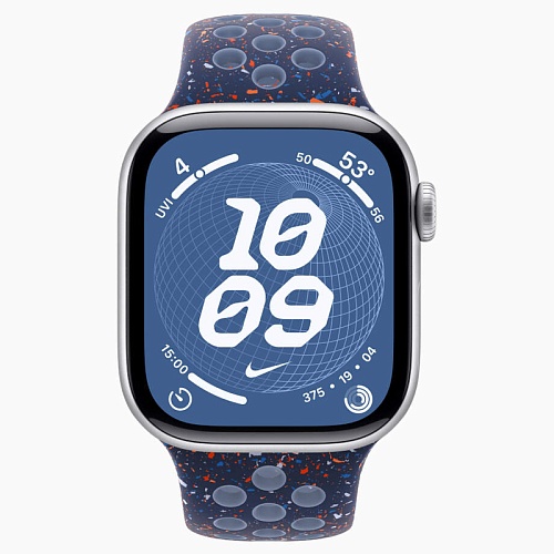 Apple Watch Series 11, 42 мм, корпус алюминий серебро, Nike Sport Band, синий