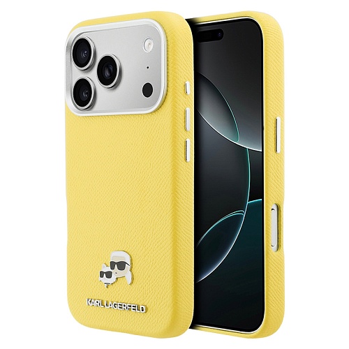 Чехол iPhone 17 Pro Lagerfeld PU Saffiano FW NFT Karl&Choup metal & Cam MagSafe, желтый