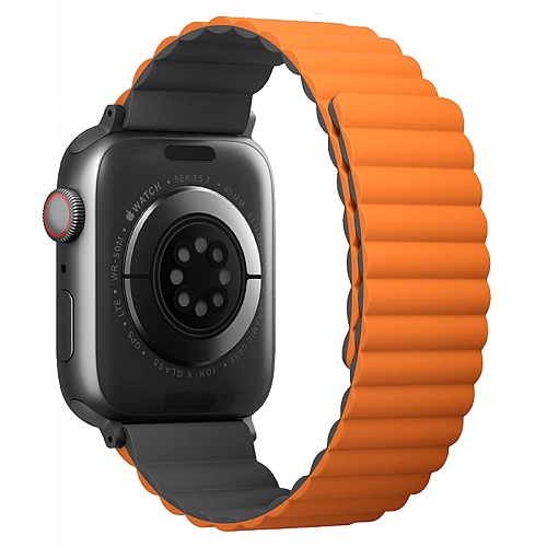Ремешок Apple Watch 49/46/45/44mm Uniq Revix reversible Magnetic, оранжевый/серый