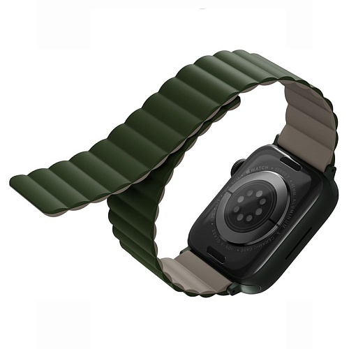 Ремешок Apple Watch 49/46/44mm Uniq Revix reversible Magnetic, зеленый/серый