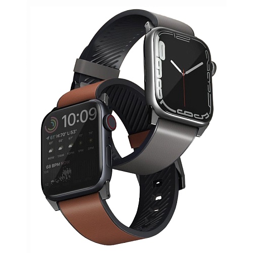 Ремешок Apple Watch 49/46/44mm Uniq Straden Waterproof Leather/Silicone, серый