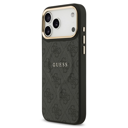 Чехол iPhone 17 Pro Max Guess PU 4G Classic metal logo Gold camera MagSafe, черный