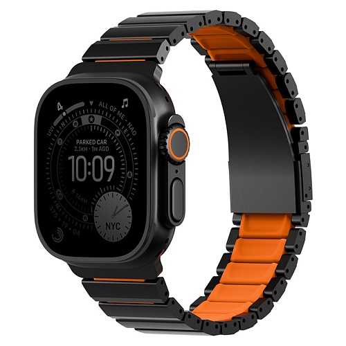 Ремешок Uniq Apple Watch 49/46/45/44 mm Strova Flex Steel Band, черный/оранжевый