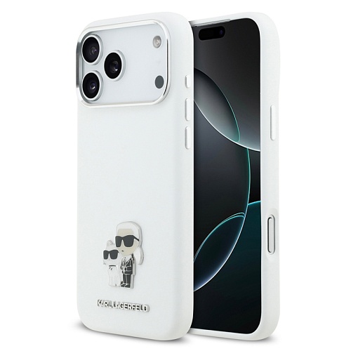 Чехол iPhone 17 Pro Max Lagerfeld Liquid silicone NFT Karl & Choup Metal, белый