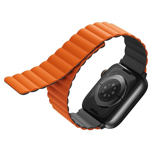 Ремешок Apple Watch 49/46/45/44mm Uniq Revix reversible Magnetic, оранжевый/серый
