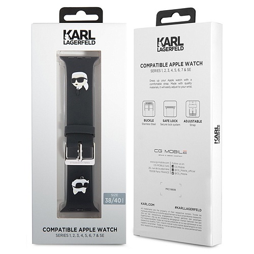 Ремешок Apple Watch 42/41/40 mm Lagerfeld 3D Rubber NFT Karl & Choupette heads, черный