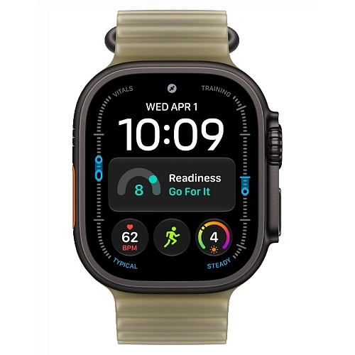 Apple Watch Ultra 4, 49 мм, корпус из титана черный, Ocean Band полупрозрачный ламинарий