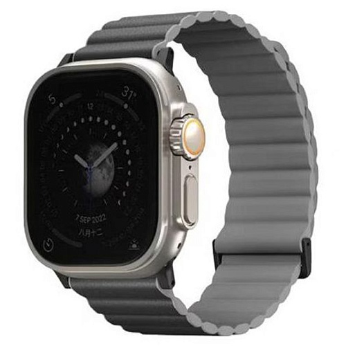 Ремешок Apple Watch 49/45/44/42mm Uniq Revix Premium Ed. Leather/Silicone, угольно-серый