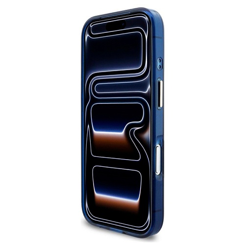 Чехол iPhone 17 Pro Guess IML Script Metal logo and Camera MagSafe, синий